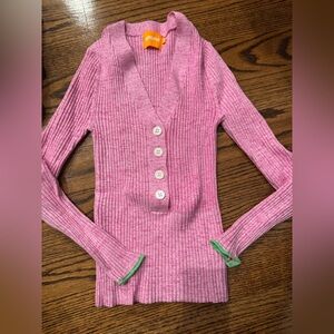 Pink Ribbed V-Neck Sweater cuff detail XS by Wispr